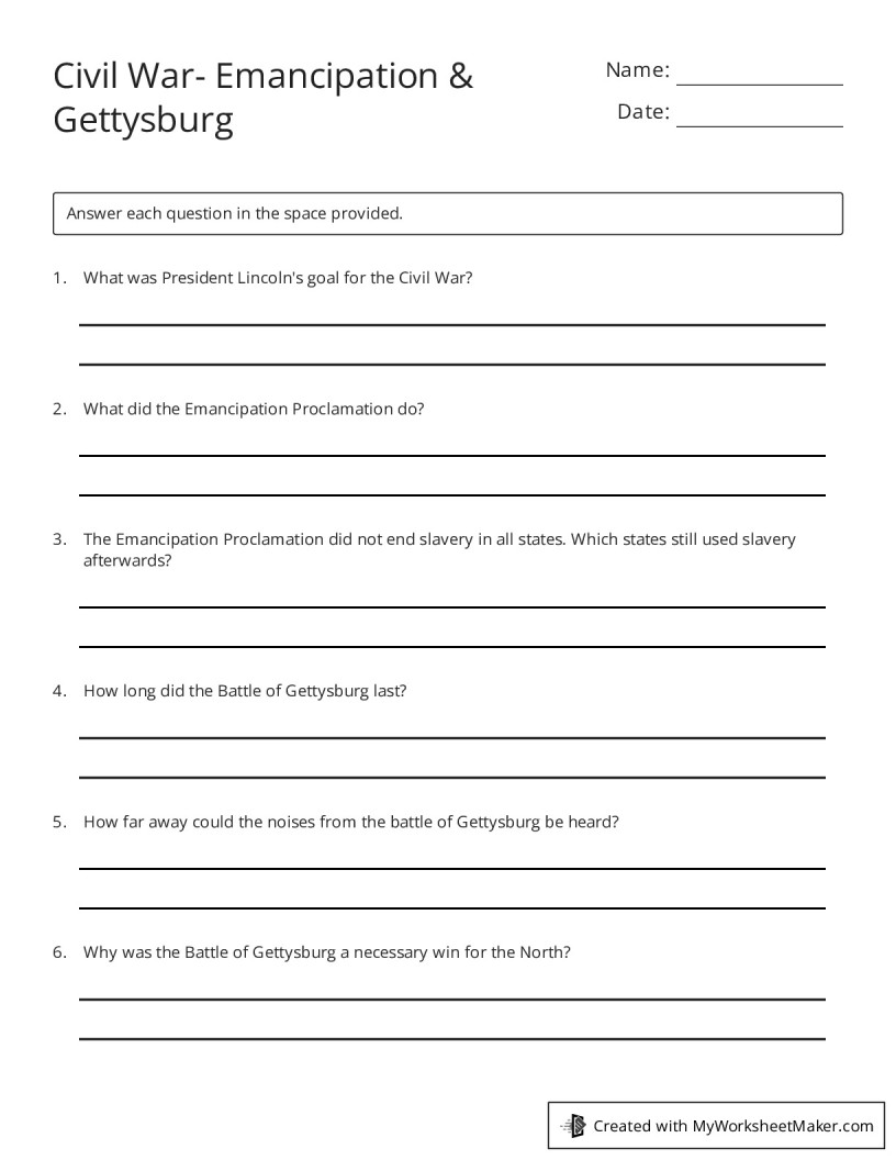 Gettysburg Worksheet