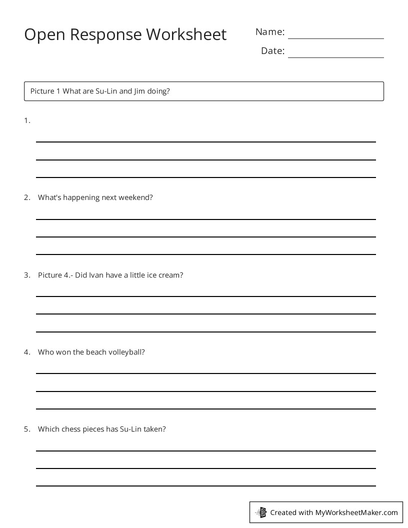 Open Response Worksheet - My Worksheet Maker: Create Your Own Worksheets