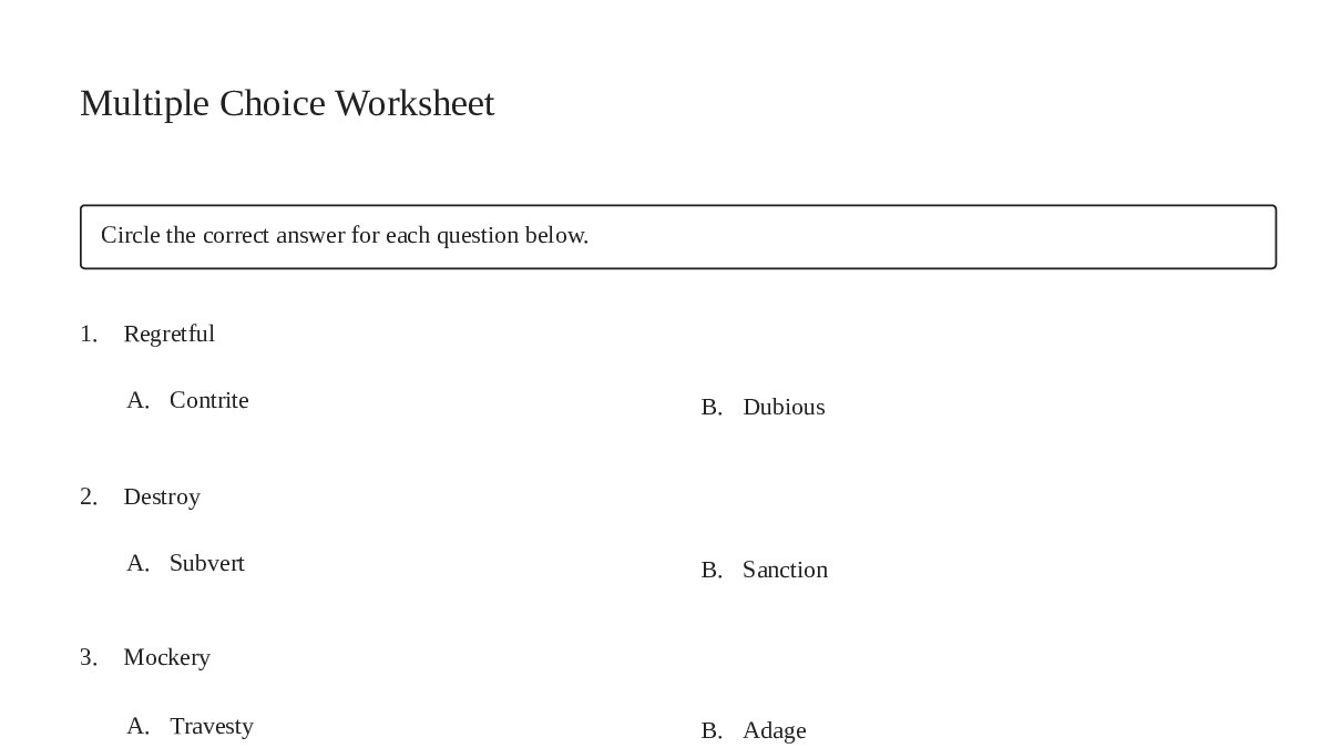 Multiple Choice Worksheet - My Worksheet Maker: Create Your Own Worksheets
