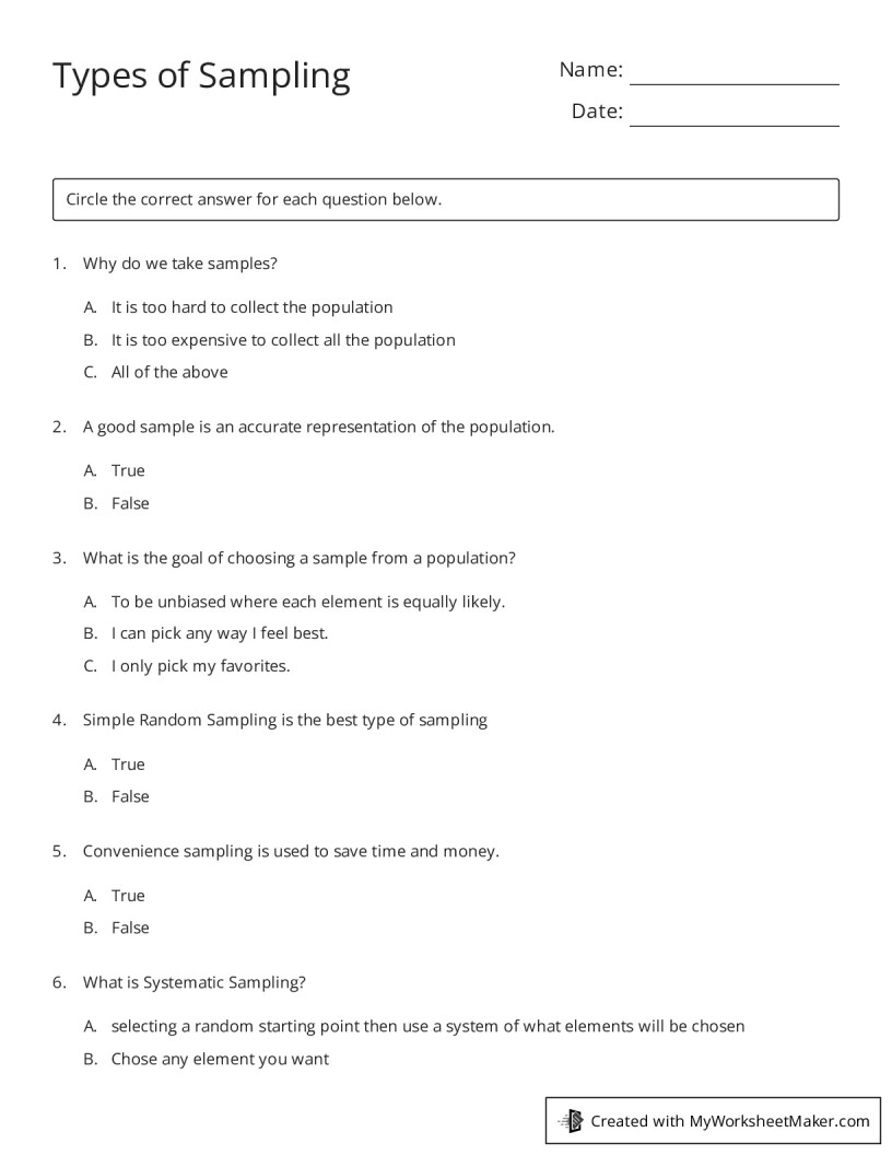 Types of Sampling - My Worksheet Maker: Create Your Own Worksheets