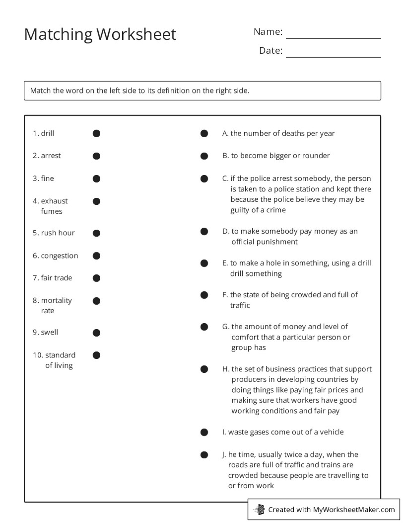 Matching Worksheet - My Worksheet Maker: Create Your Own Worksheets