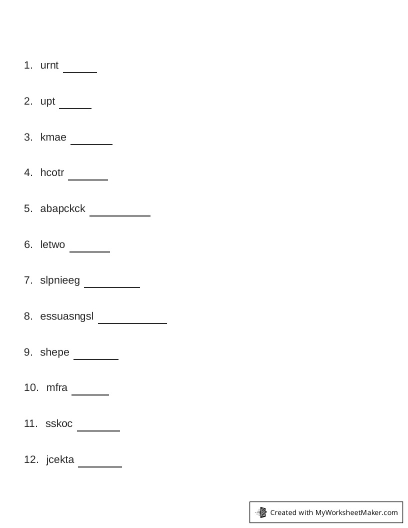 Word Scramble - My Worksheet Maker: Create Your Own Worksheets