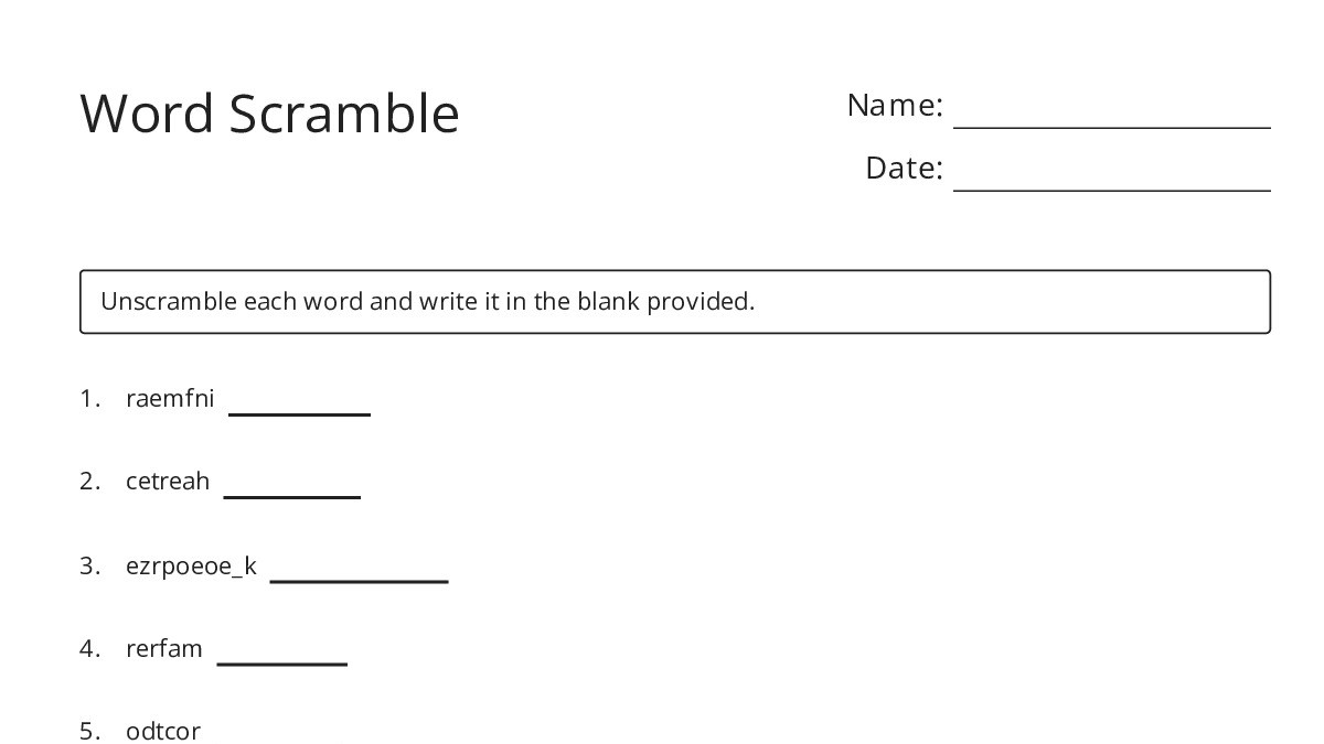Scramble Work Word Scramble - My Worksheet Maker: Create Your Own Worksheets