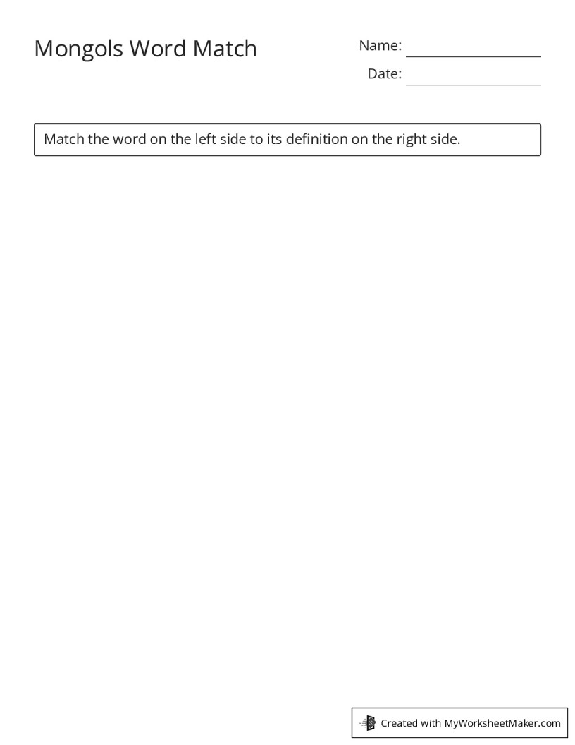 Mongols Word Match - My Worksheet Maker: Create Your Own Worksheets