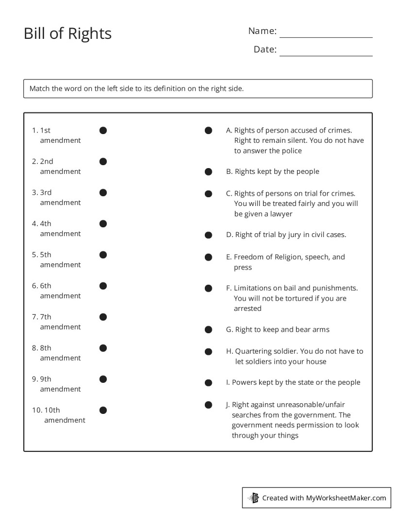 Bill of Rights - My Worksheet Maker: Create Your Own Worksheets