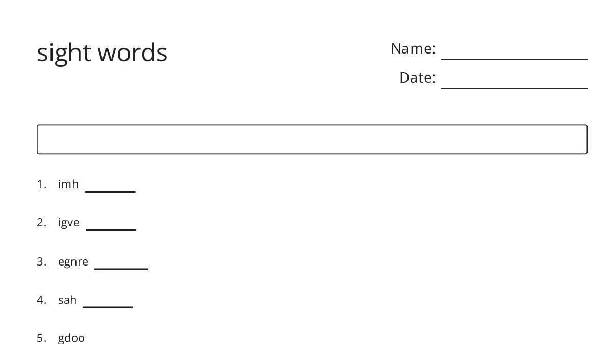 sight words - My Worksheet Maker: Create Your Own Worksheets
