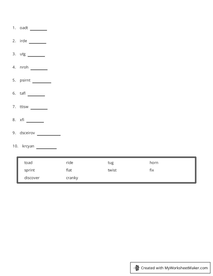 Word Scramble - My Worksheet Maker: Create Your Own Worksheets