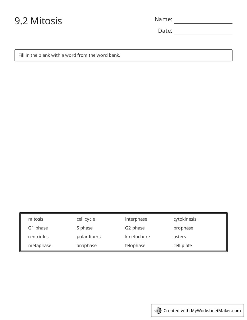 9.2 Mitosis - My Worksheet Maker: Create Your Own Worksheets