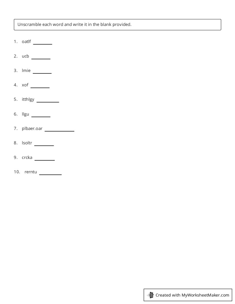 Word scramble my worksheet maker create your own worksheets