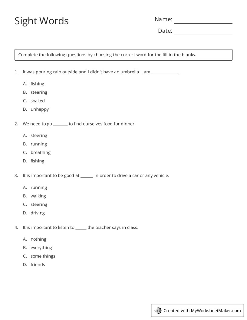 Sight Words - My Worksheet Maker: Create Your Own Worksheets