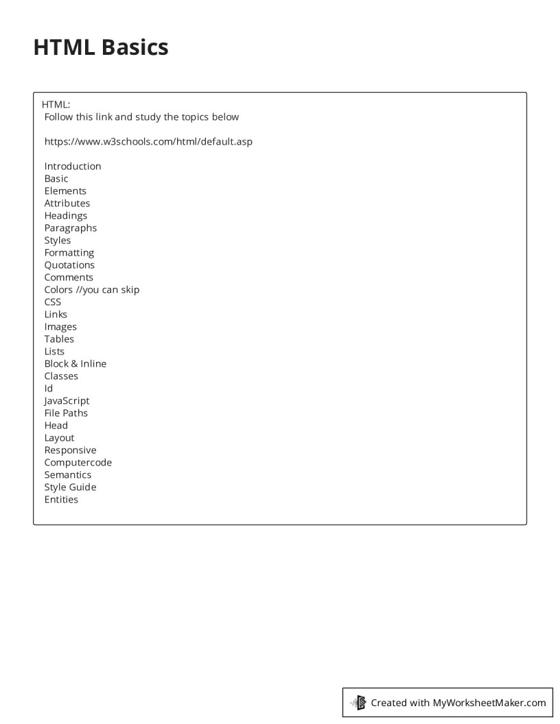 HTML Basics - My Worksheet Maker: Create Your Own Worksheets