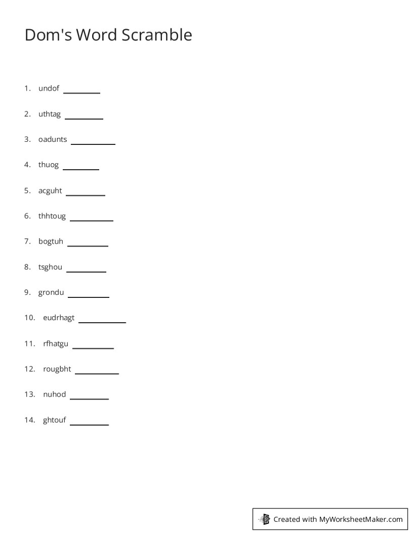Dom's Word Scramble - My Worksheet Maker: Create Your Own Worksheets