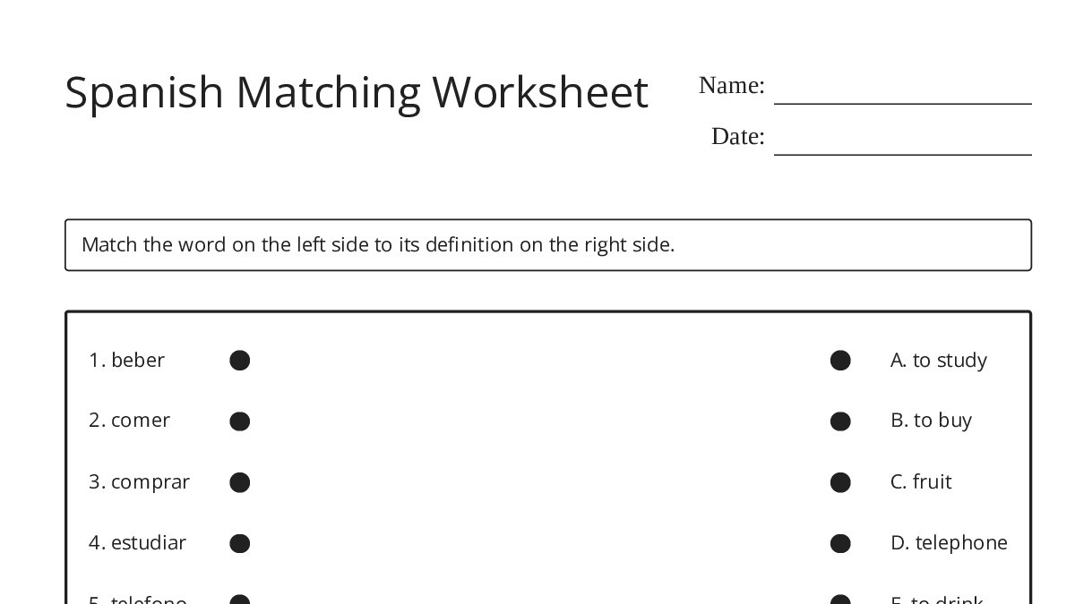 Spanish Matching Worksheet - My Worksheet Maker: Create Your Own Worksheets