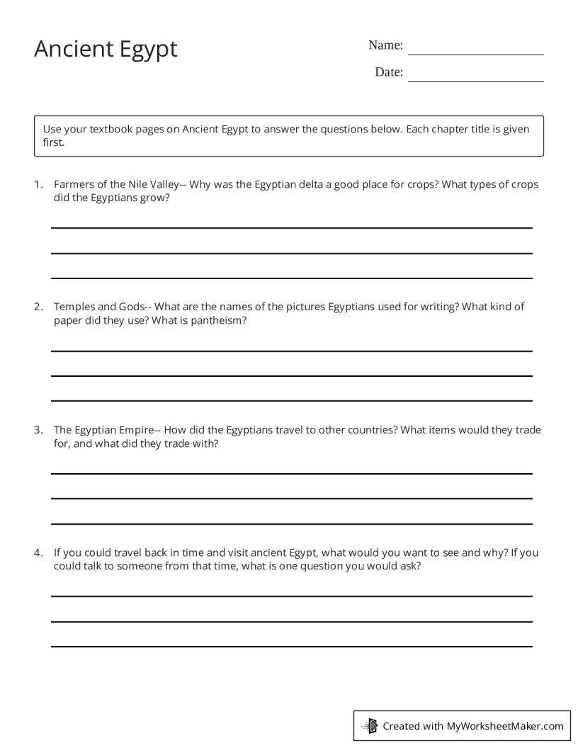 Ancient Egypt - My Worksheet Maker: Create Your Own Worksheets