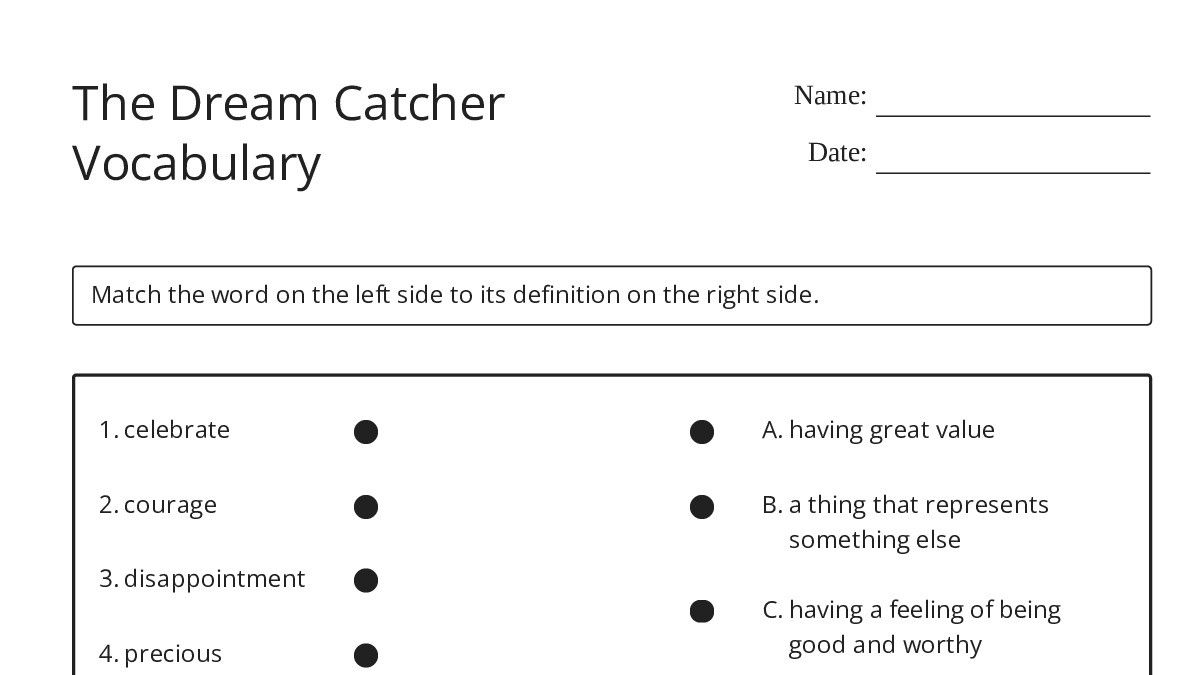 The Dream Catcher Vocabulary - My Worksheet Maker: Create Your Own ...