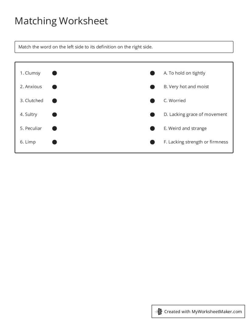 Matching Worksheet - My Worksheet Maker: Create Your Own Worksheets