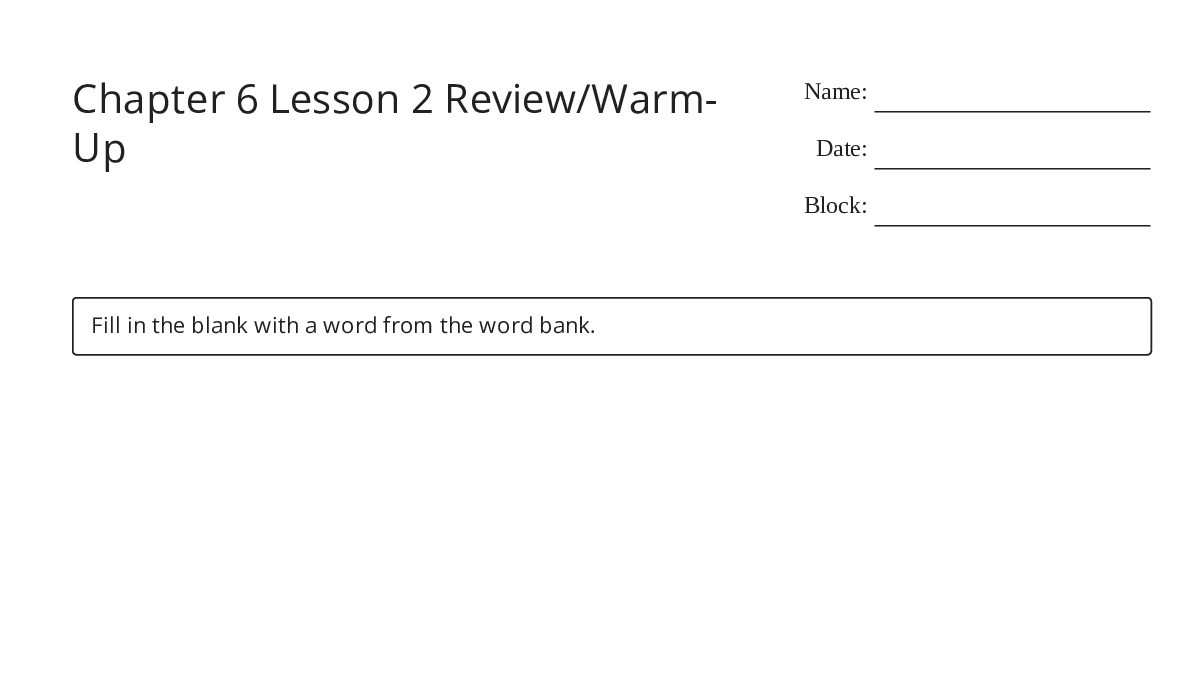 Chapter 6 Lesson 2 Review/Warm-Up - My Worksheet Maker: Create Your Own ...