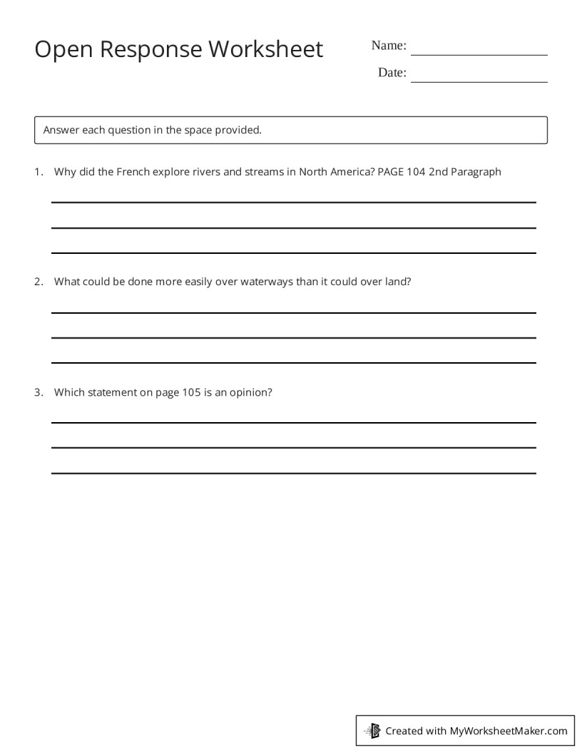 Open Response Worksheet - My Worksheet Maker: Create Your Own Worksheets