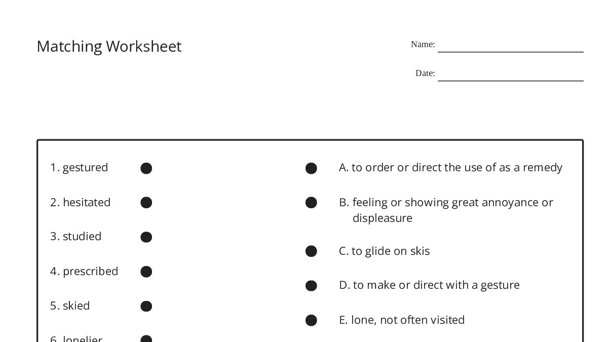 Matching Worksheet - My Worksheet Maker: Create Your Own Worksheets