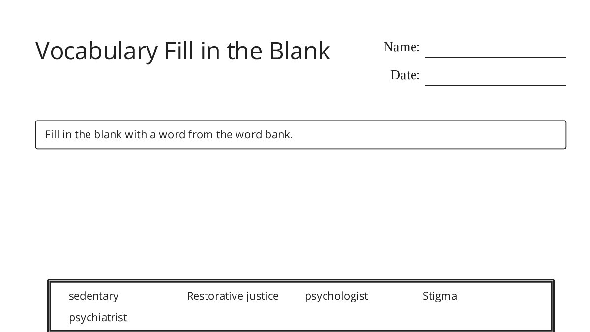 Vocabulary Fill in the Blank - My Worksheet Maker: Create Your Own ...