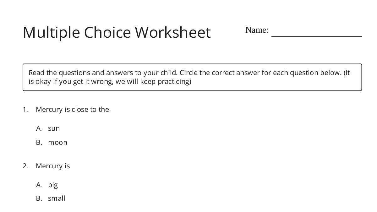Multiple Choice Worksheet - My Worksheet Maker: Create Your Own Worksheets