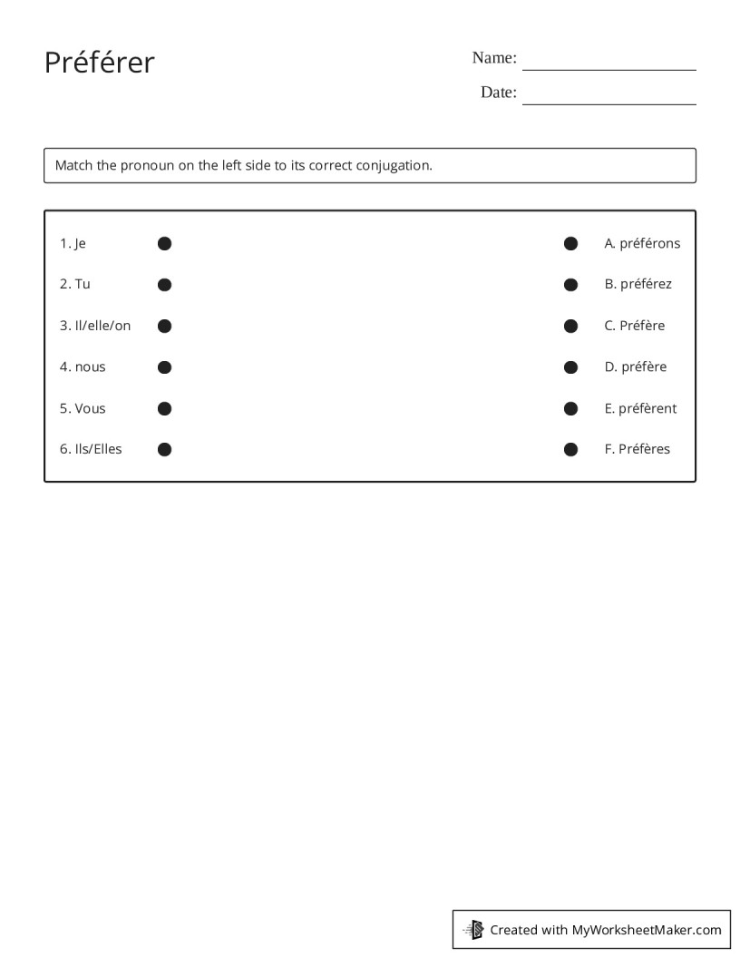 Préférer - My Worksheet Maker: Create Your Own Worksheets
