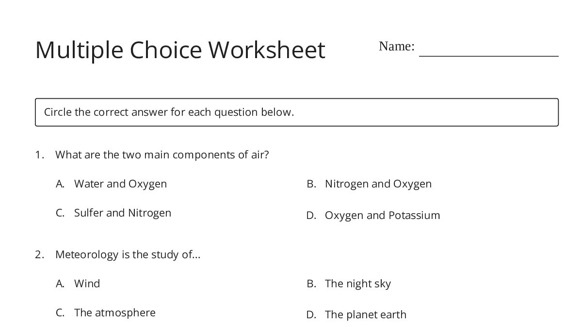 Multiple Choice Worksheet - My Worksheet Maker: Create Your Own Worksheets