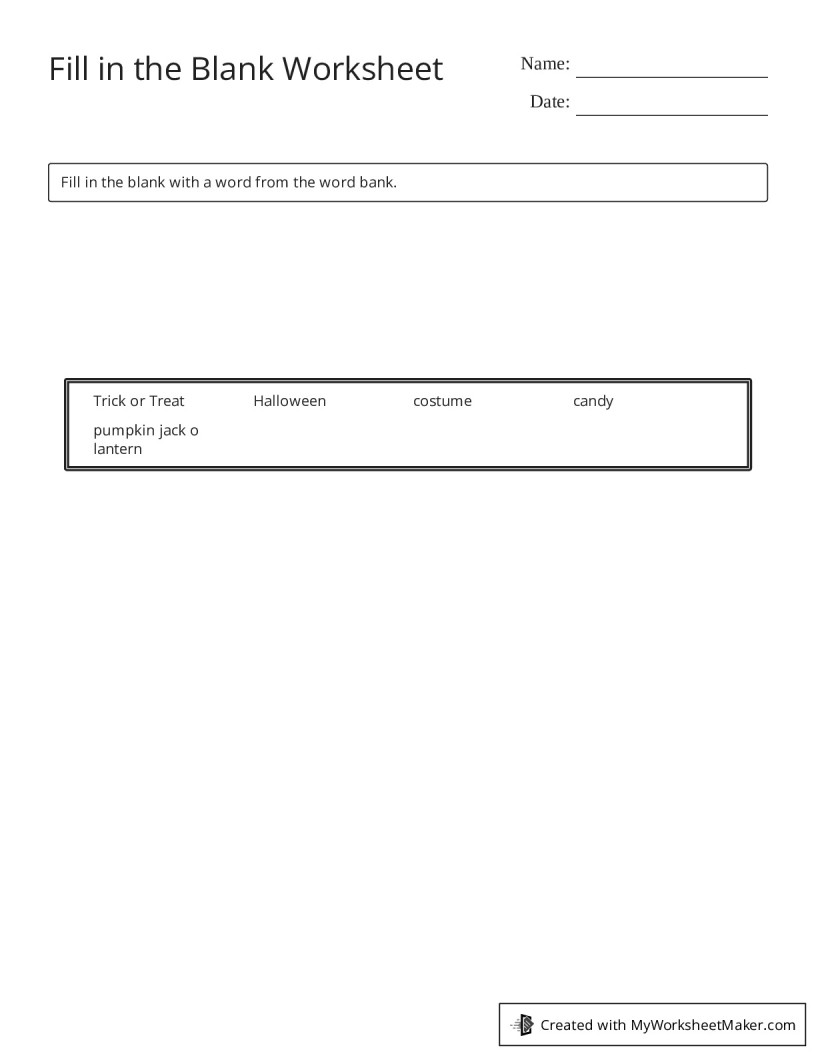 Fill in the Blank Worksheet My Worksheet Maker Create Your Own