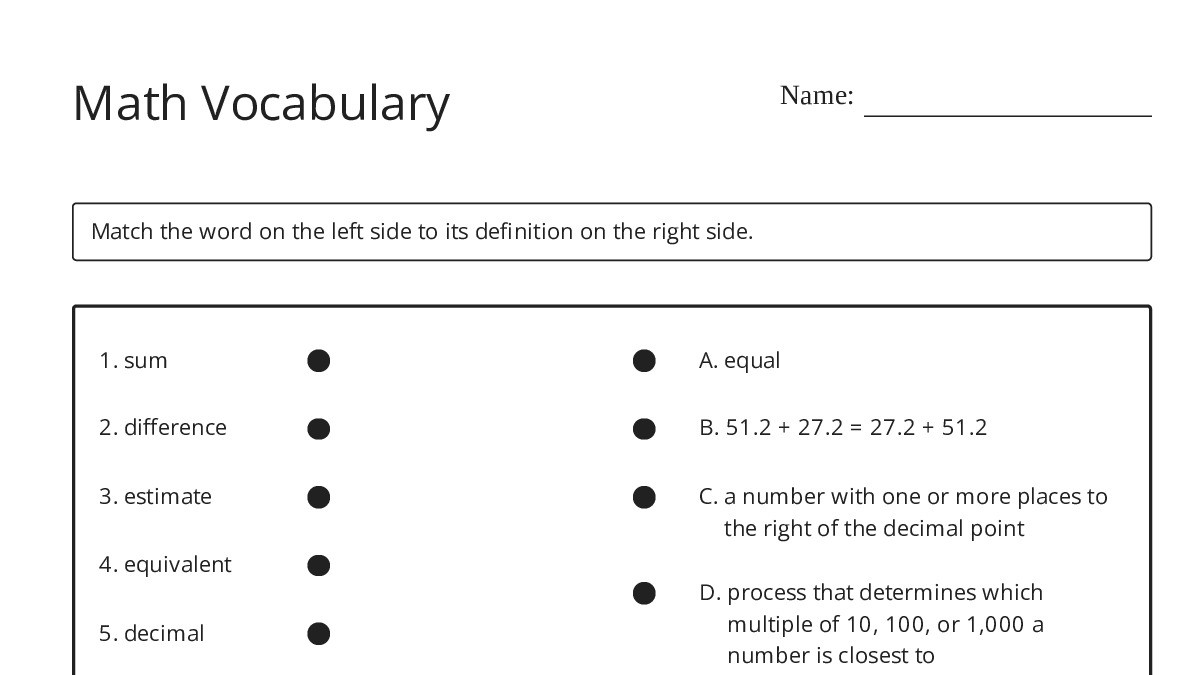 Math Vocabulary - My Worksheet Maker: Create Your Own Worksheets