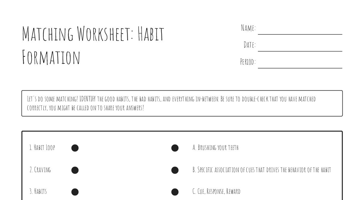 Habit Formation Worksheet.pdf Matching Worksheet: Habit Formation - My Worksheet Maker: Create Your ...