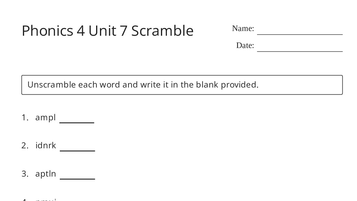 Phonics 4 Unit 7 Scramble - My Worksheet Maker: Create Your Own Worksheets