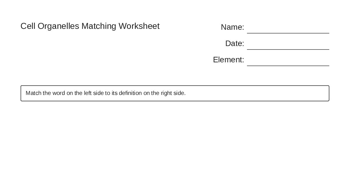 Cell Organelles Matching Worksheet - My Worksheet Maker: Create Your ...