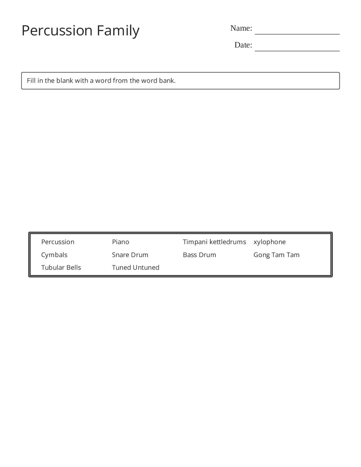 Worksheet Cymbals Percussion Family - Free Printable | BrightSprout