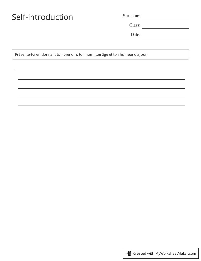 Self-introduction - My Worksheet Maker: Create Your Own Worksheets