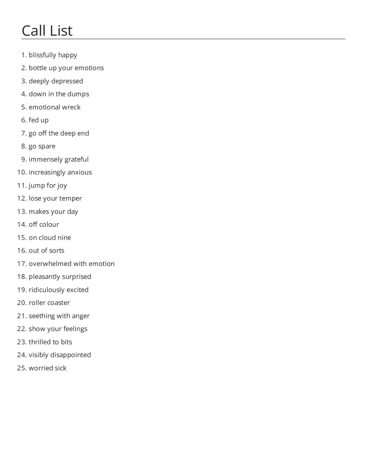 Bingo cards with feelings and emotions vocabulary, including idioms like "on cloud nine" and "worried sick."