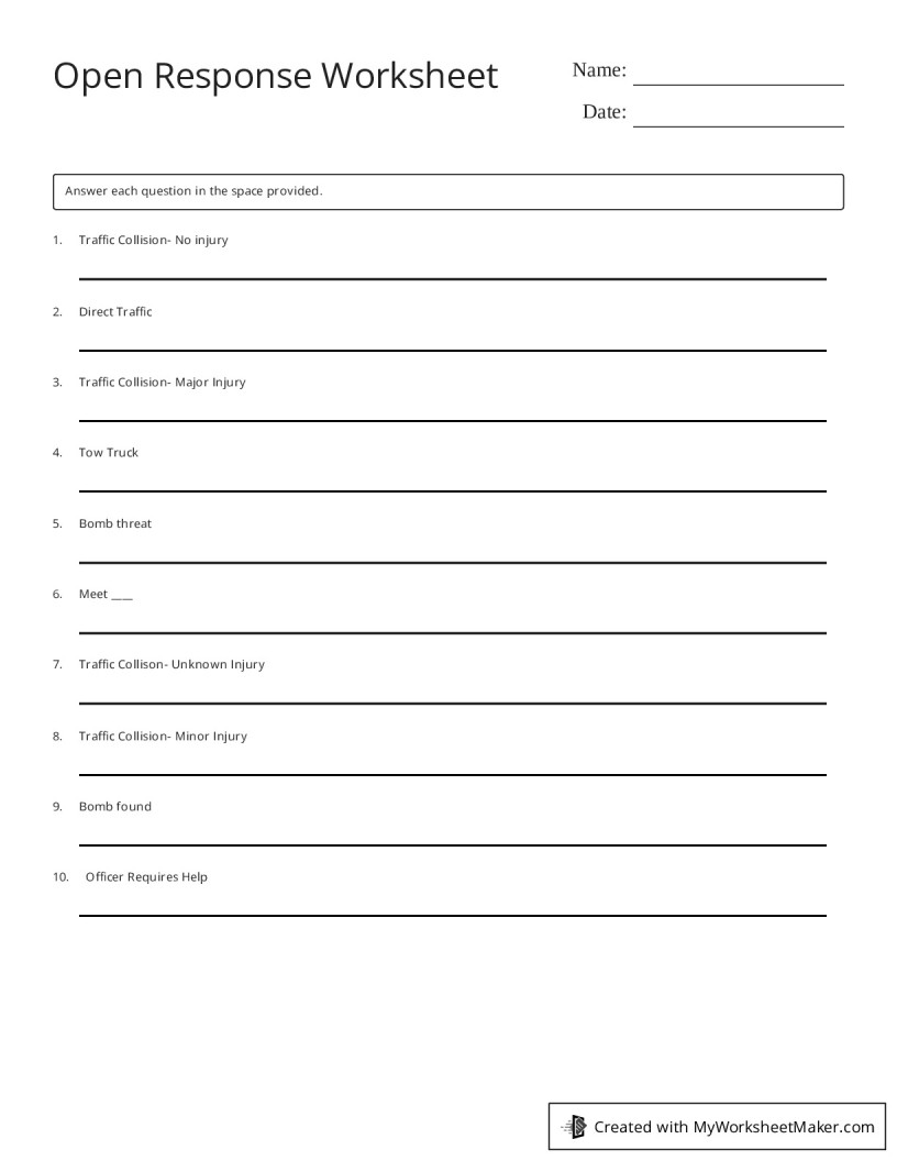 Open Response Worksheet - My Worksheet Maker: Create Your Own Worksheets