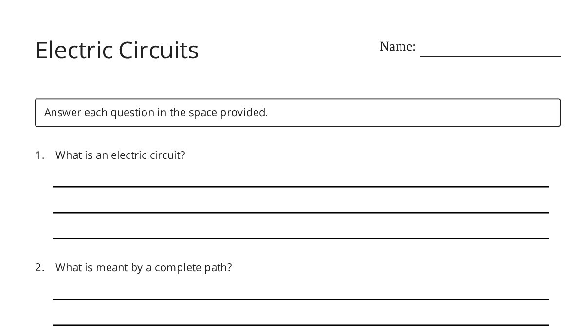 Electric Circuits - My Worksheet Maker: Create Your Own Worksheets