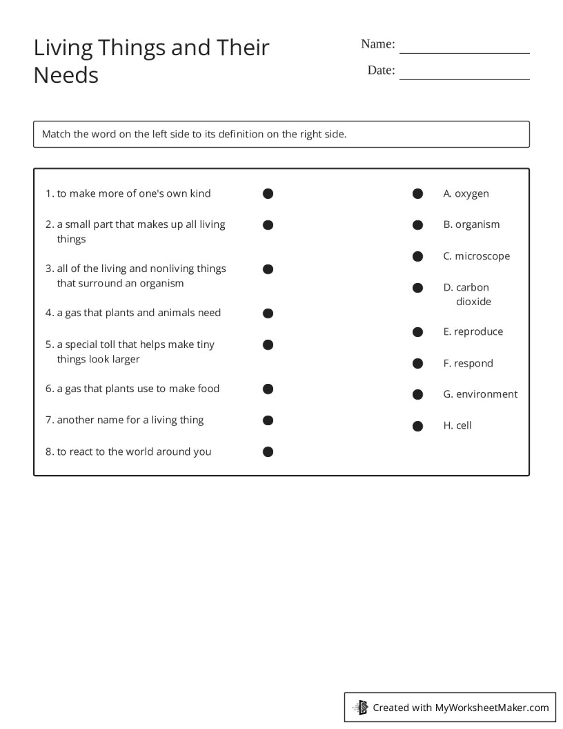 Living Things and Their Needs - My Worksheet Maker: Create Your Own ...