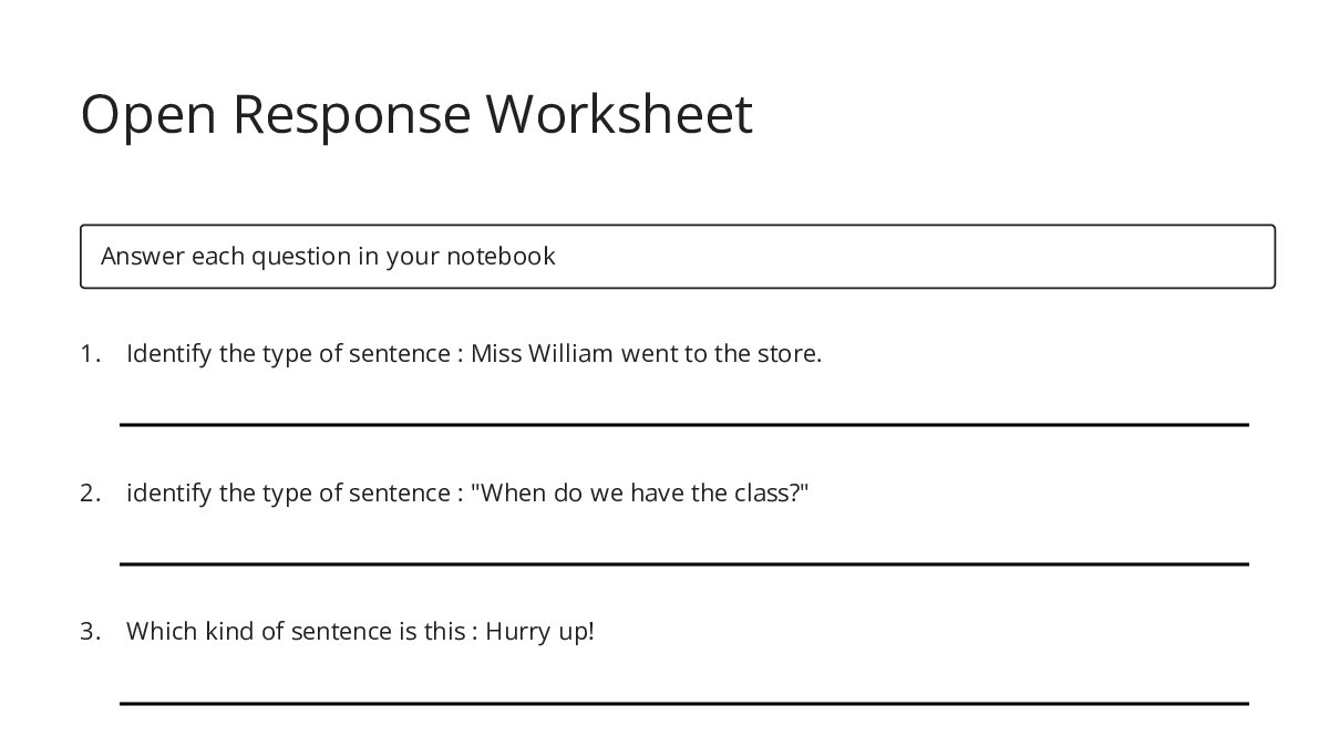 Open Response Worksheet - My Worksheet Maker: Create Your Own Worksheets