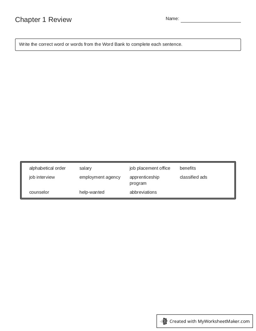 Chapter 1 Review - My Worksheet Maker: Create Your Own Worksheets