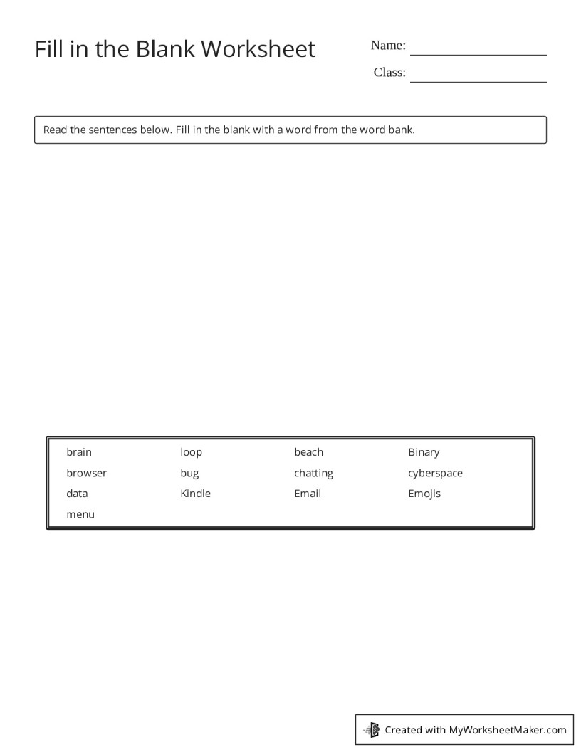 Fill in the Blank Worksheet - My Worksheet Maker: Create Your Own ...