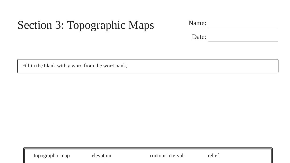 Section 3: Topographic Maps - My Worksheet Maker: Create Your Own ...