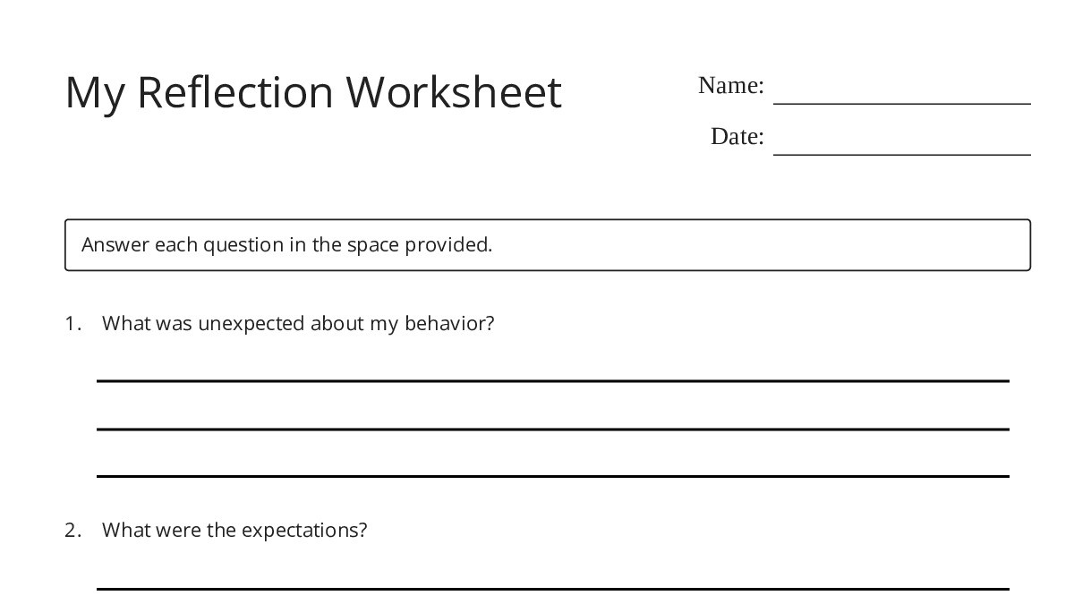 My Reflection Worksheet - My Worksheet Maker: Create Your Own Worksheets