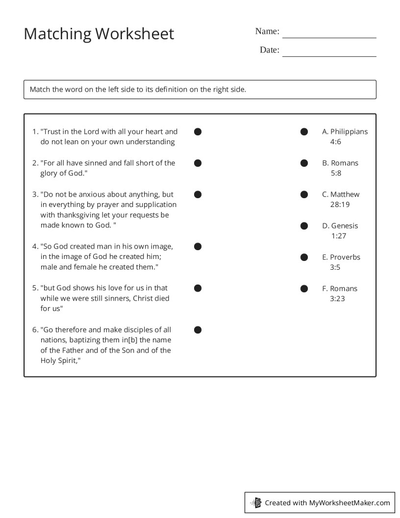 Matching Worksheet - My Worksheet Maker: Create Your Own Worksheets
