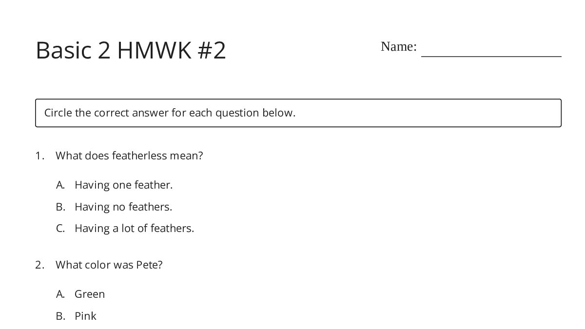Basic 2 HMWK #2 - My Worksheet Maker: Create Your Own Worksheets