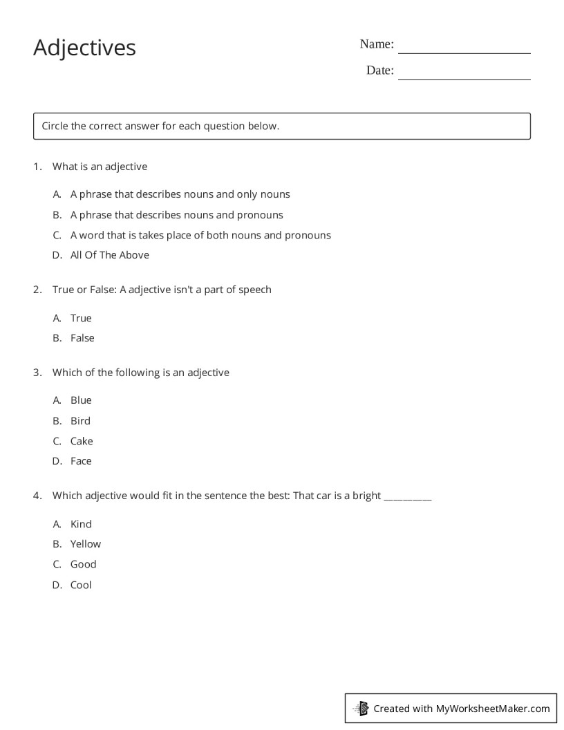 Adjectives - My Worksheet Maker: Create Your Own Worksheets