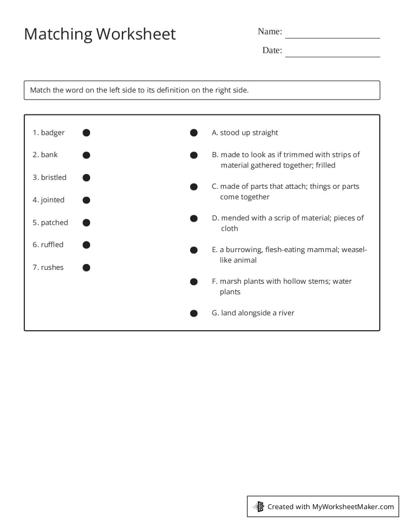 Matching Worksheet - My Worksheet Maker: Create Your Own Worksheets