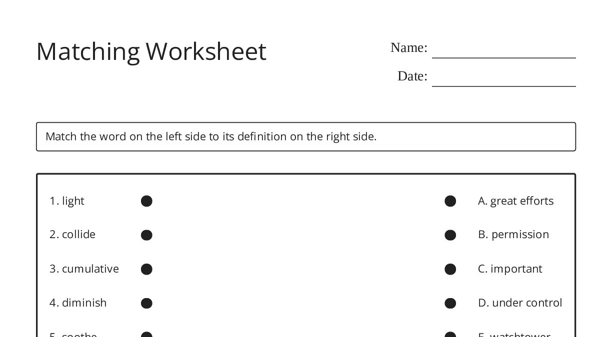 Matching Worksheet - My Worksheet Maker: Create Your Own Worksheets