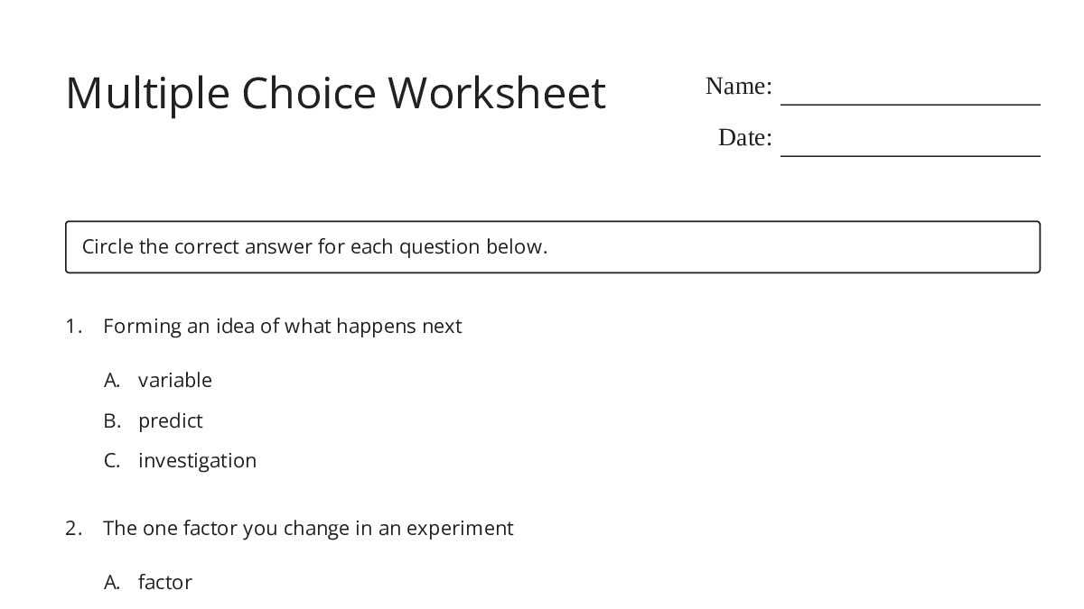 Multiple Choice Worksheet - My Worksheet Maker: Create Your Own Worksheets