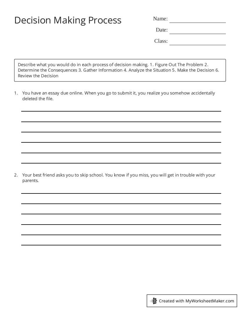 Decision Making Process - My Worksheet Maker: Create Your Own Worksheets